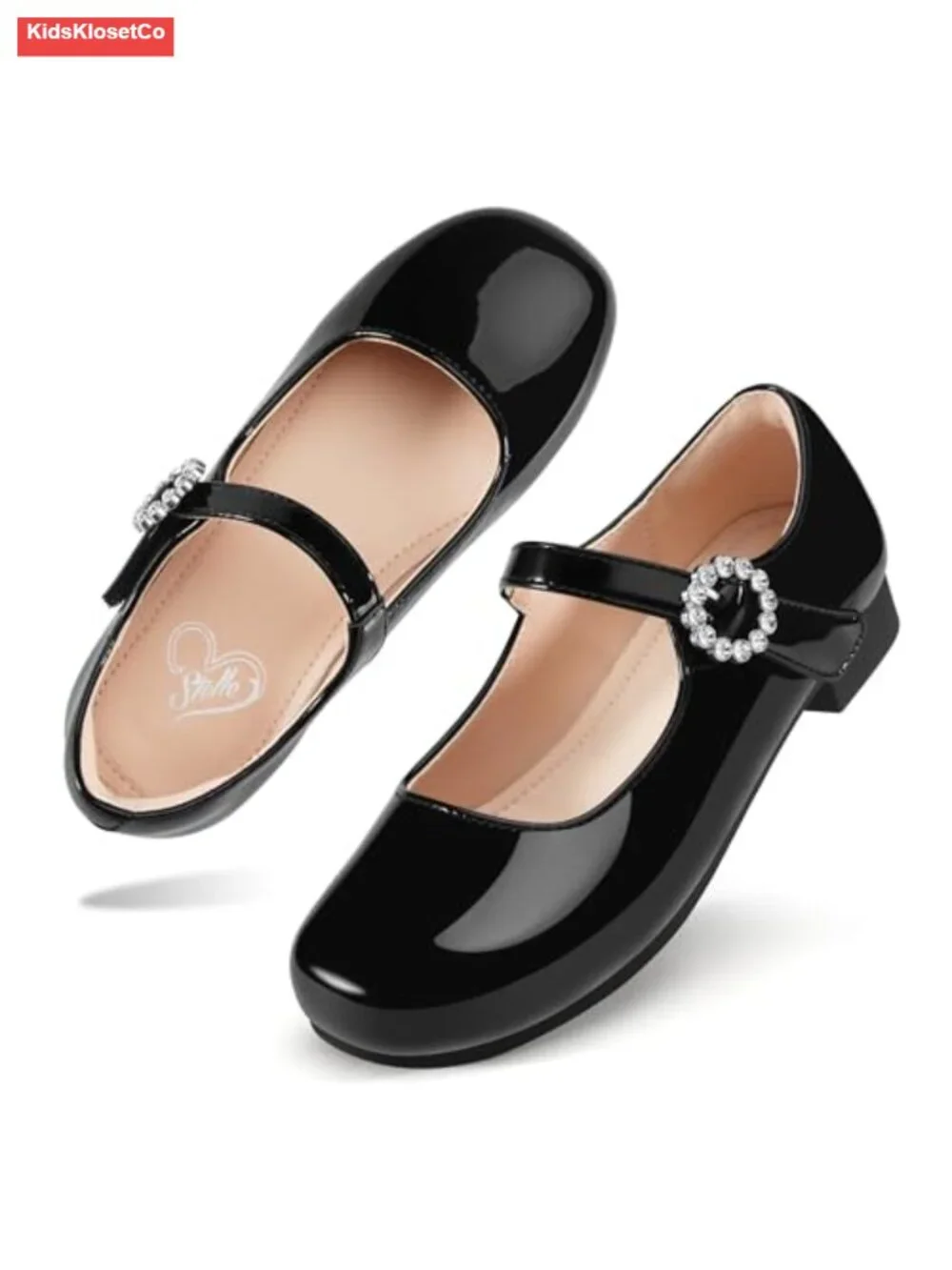 Girls Rhinestone Buckle Mary Jane Flats - Low Heel Dress Shoes